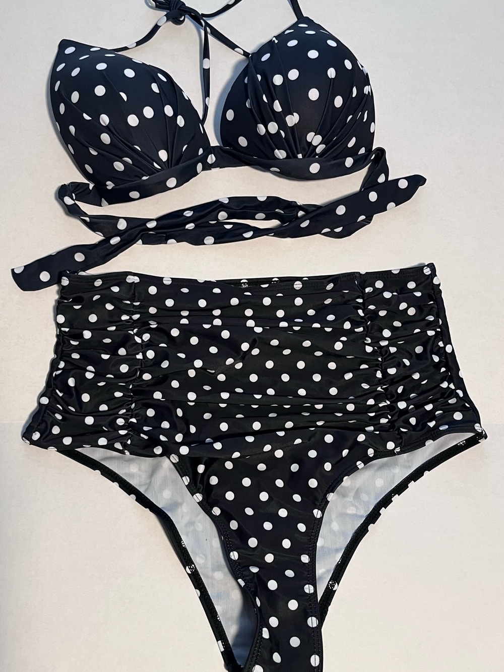 SHEIN Black & White Polka Dot High-Waist Bikini Set
